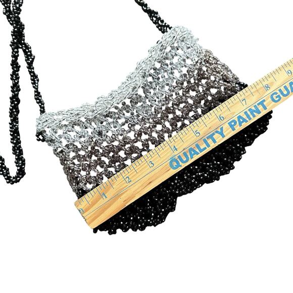 Cache Black Beaded Small Evening Shoulder Purse Handbag Vintage 1980s Handmade - Picture 3 of 9